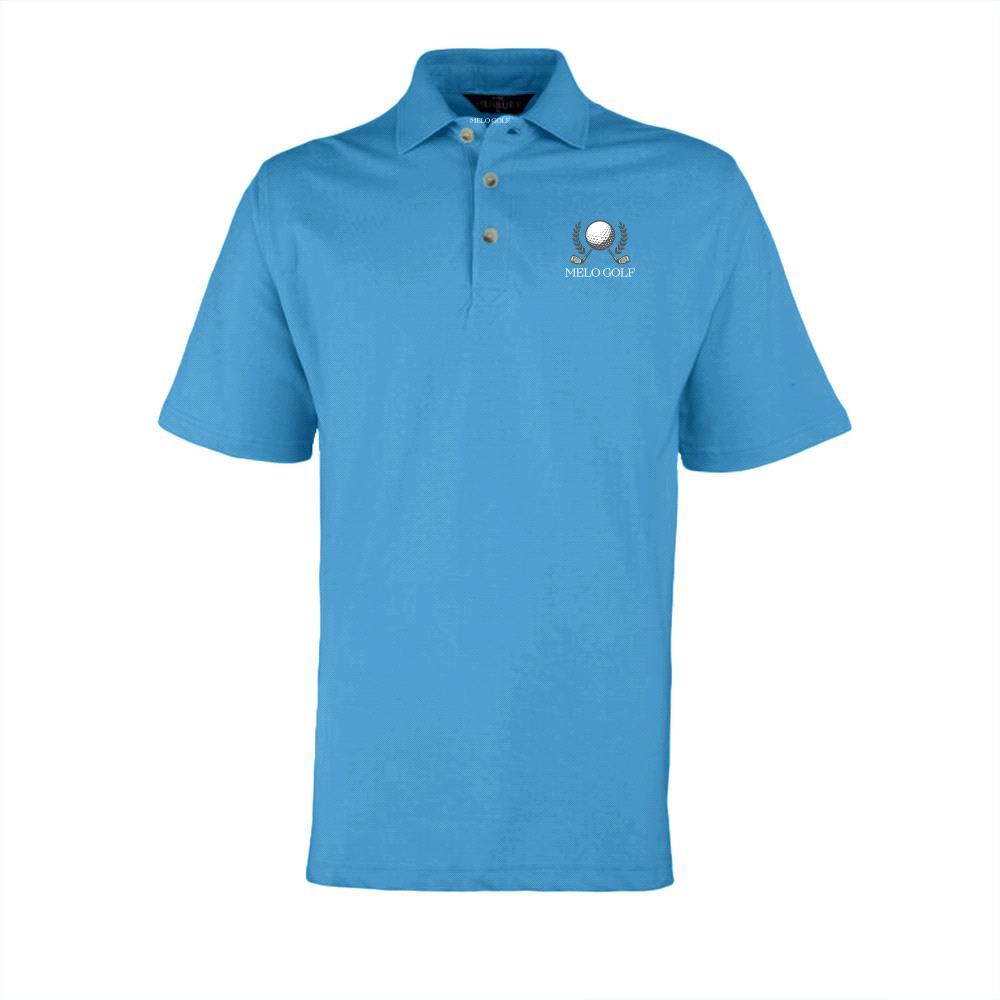 MELO Golf Polo Shirt in navy breathable fabric with self-fabric collar and button placket